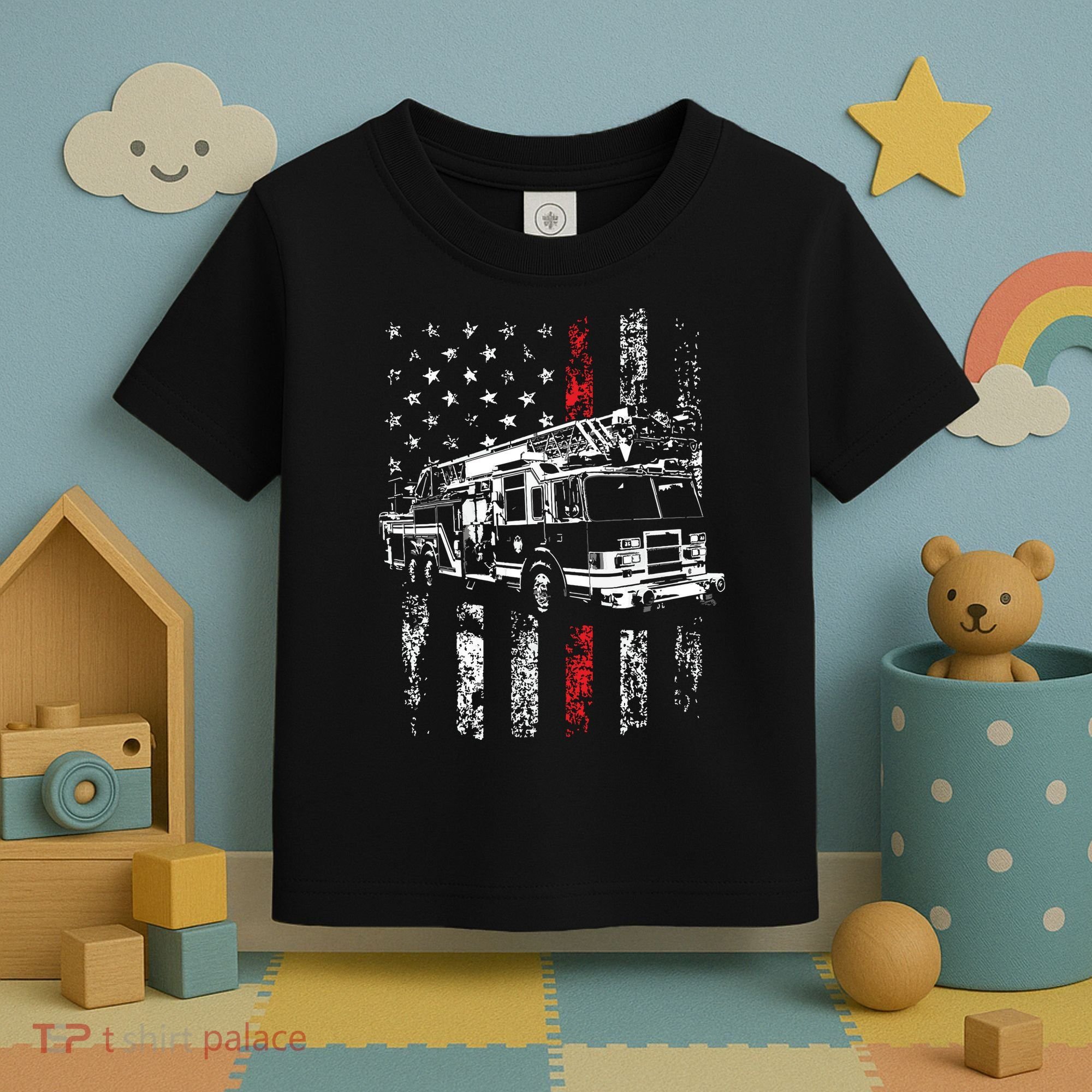 Fireman American Flag Thin Red Line Firefighter Toddler T-Shirt