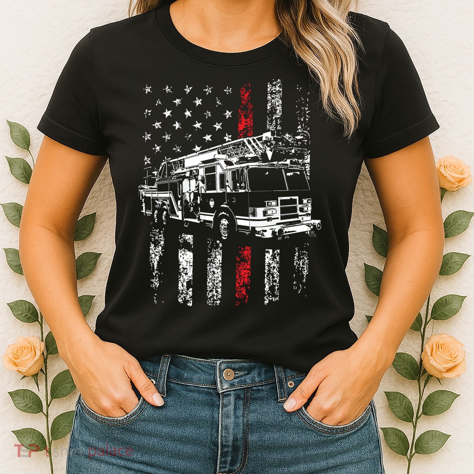 Fireman American Flag Thin Red Line Firefighter Women's T-Shirt