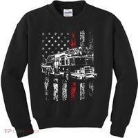 Fireman American Flag Thin Red Line Firefighter Kids Sweatshirt thumb 0