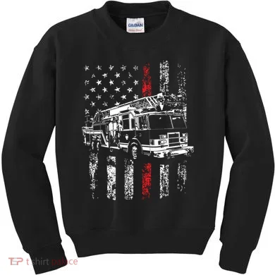 Fireman American Flag Thin Red Line Firefighter Kids Sweatshirt