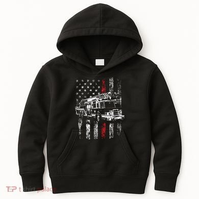 Fireman American Flag Thin Red Line Firefighter Kids Hoodie