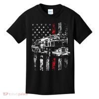 Fireman American Flag Thin Red Line Firefighter Kids T-Shirt thumb 0