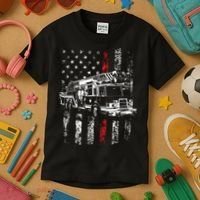 Fireman American Flag Thin Red Line Firefighter Kids T-Shirt thumb 3