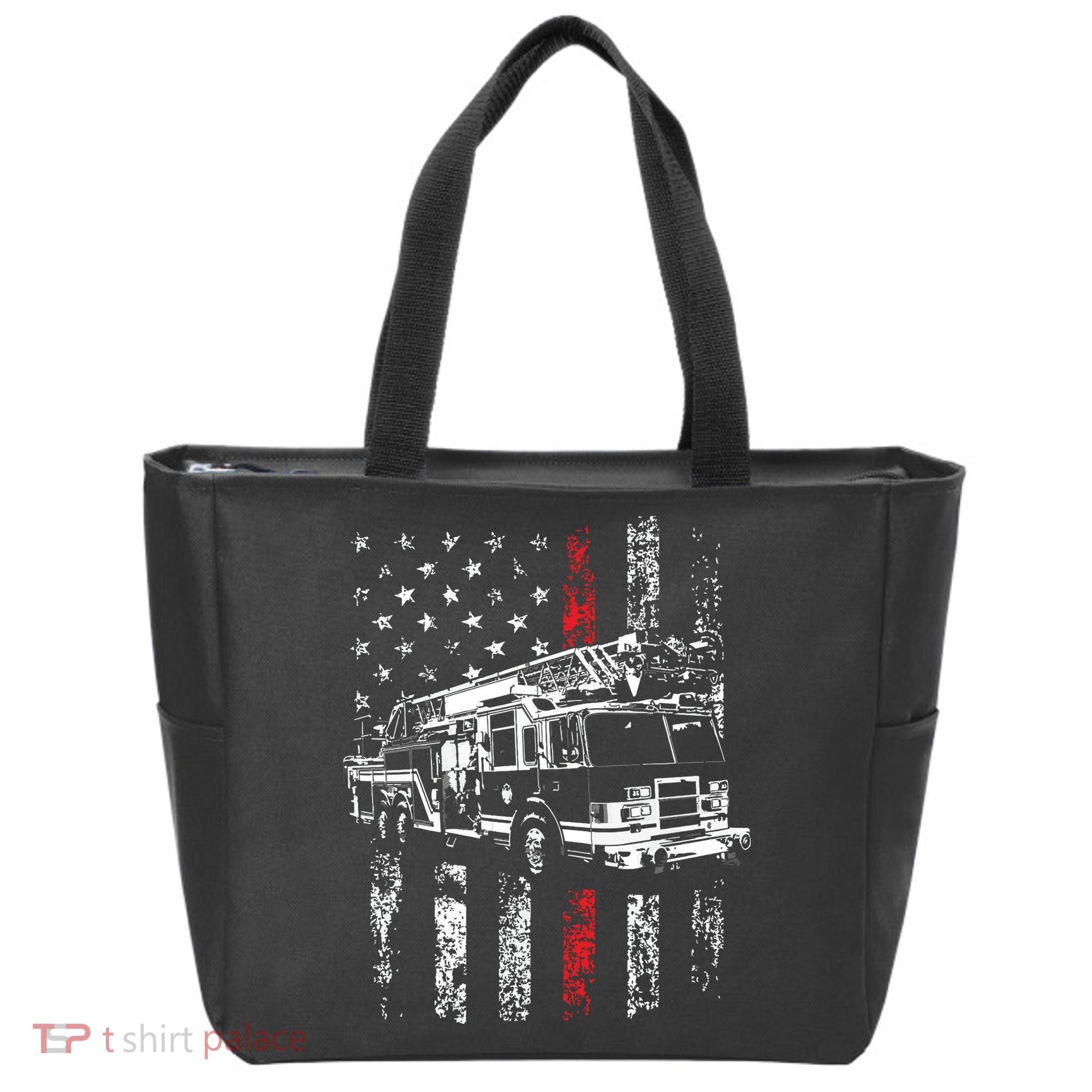 Fireman American Flag Thin Red Line Firefighter Tote Bag