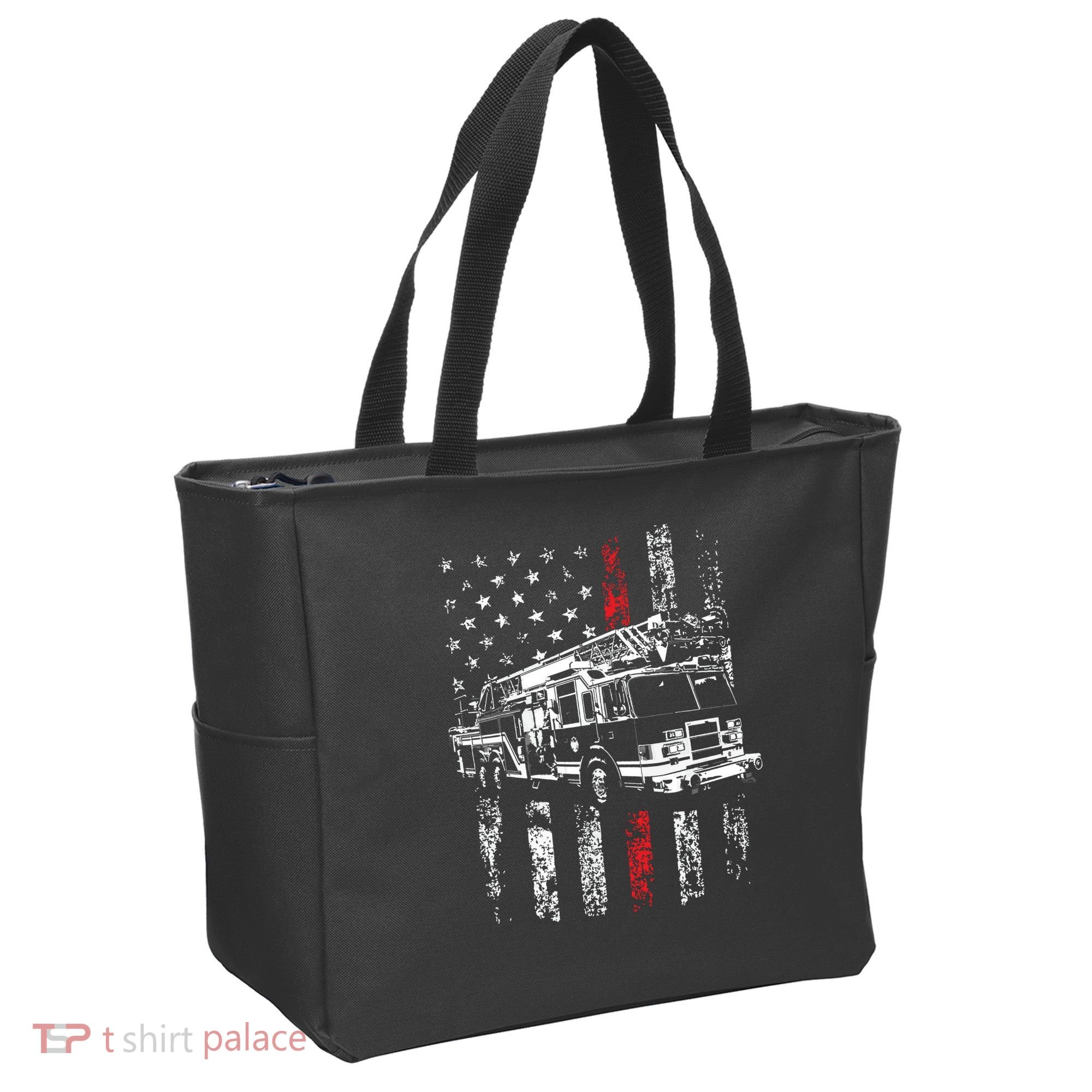 Fireman American Flag Thin Red Line Firefighter Tote Bag