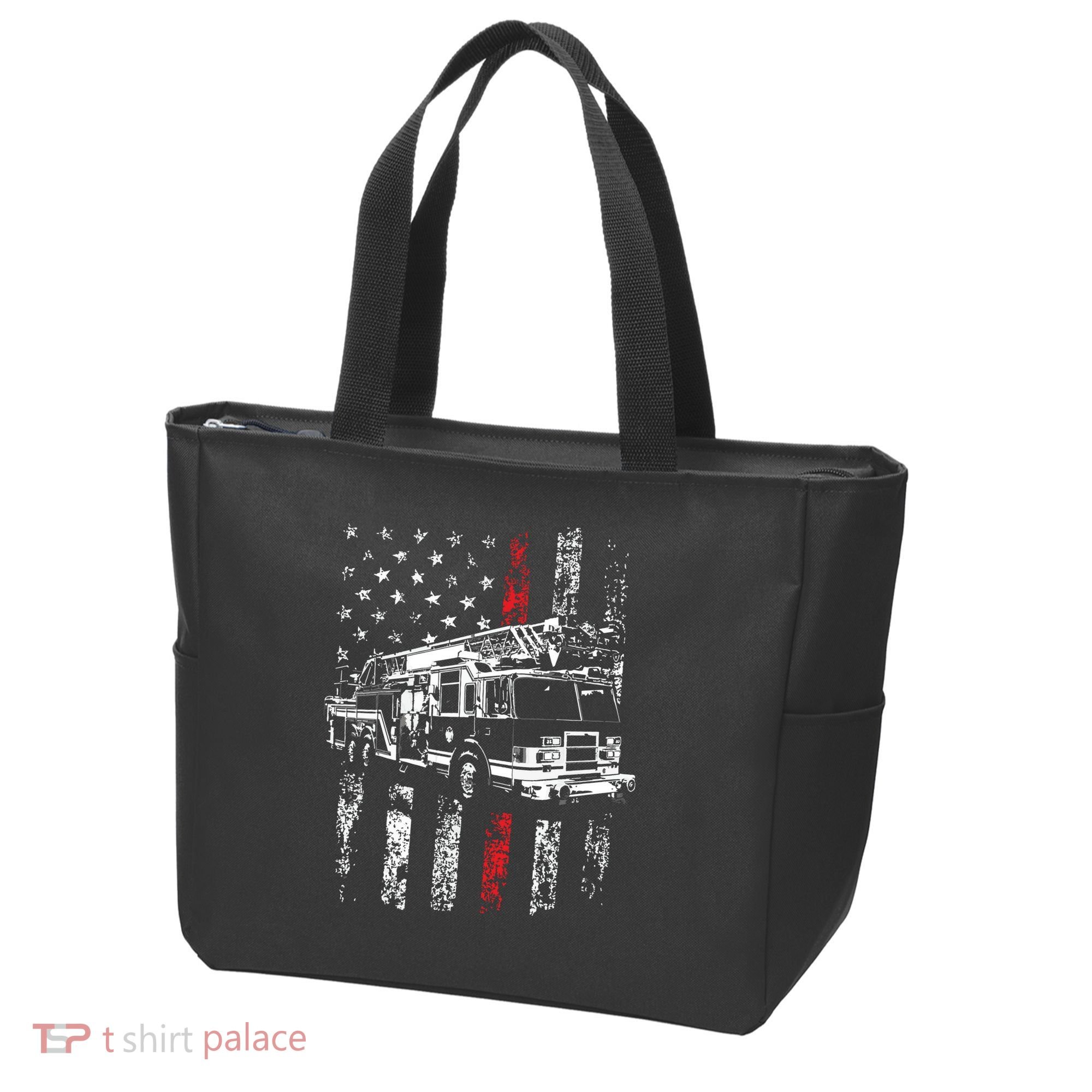 Fireman American Flag Thin Red Line Firefighter Tote Bag