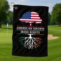 Funny American Grown With Irish Roots Ireland Gift Golf Towel thumb 1
