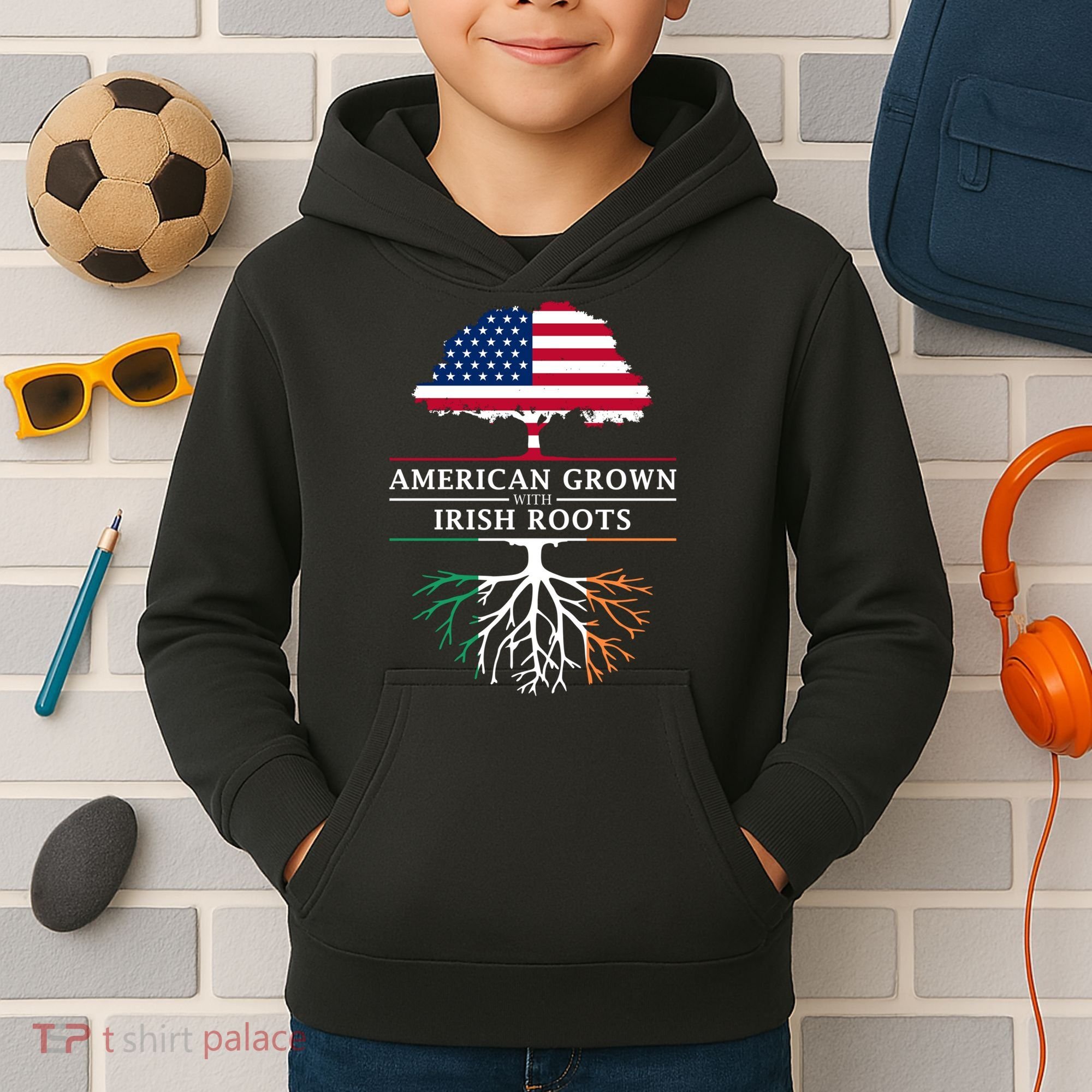Funny American Grown With Irish Roots Ireland Gift Kids Hoodie