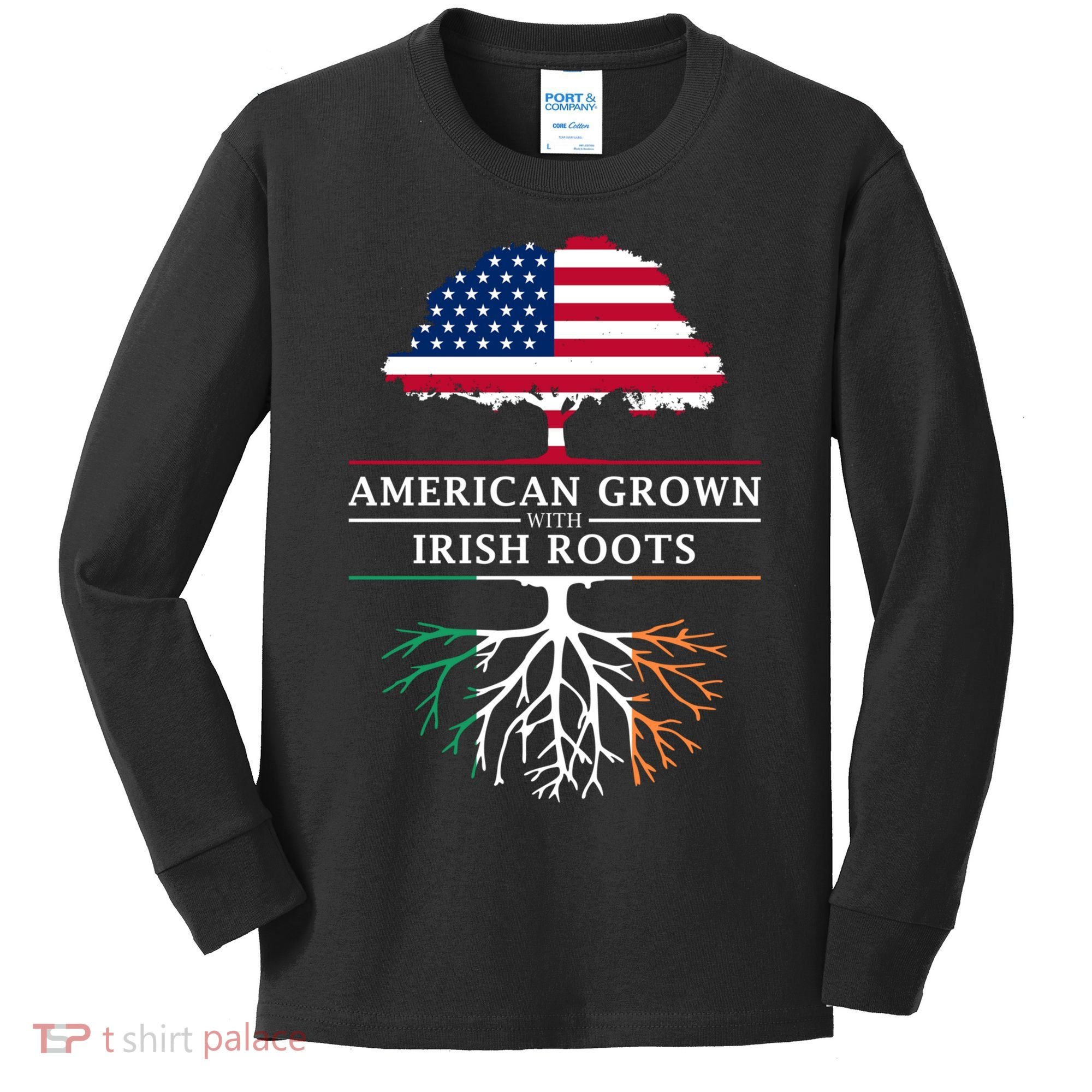 Funny American Grown With Irish Roots Ireland Gift Kids Long Sleeve Shirt
