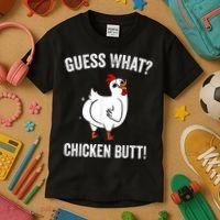 Funny Animal Guess What Chicken Butt Cute Chickens Buffs Kids T-Shirt thumb 3