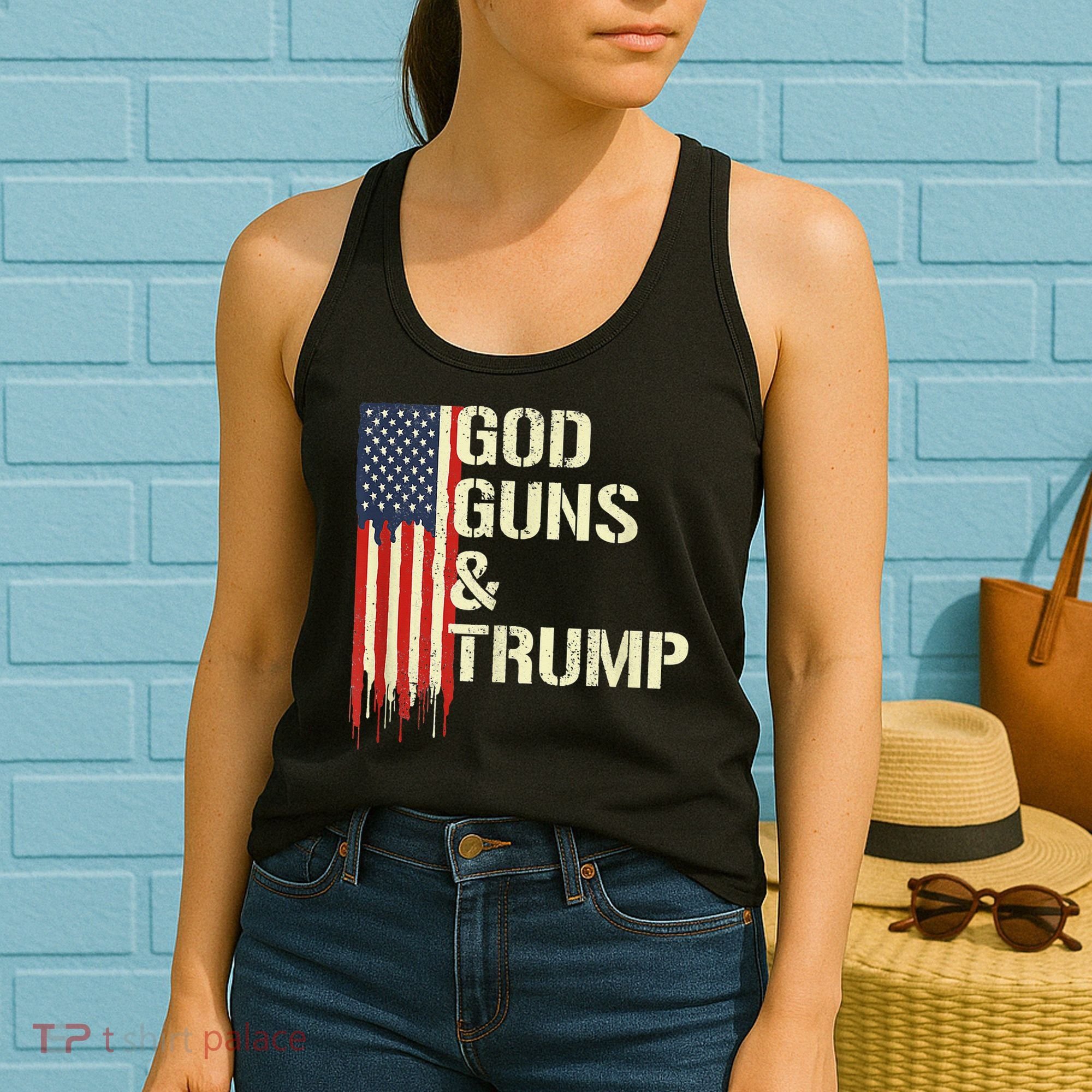 Flag American God Guns And Trump 2nd Amendment Women's Tank Top