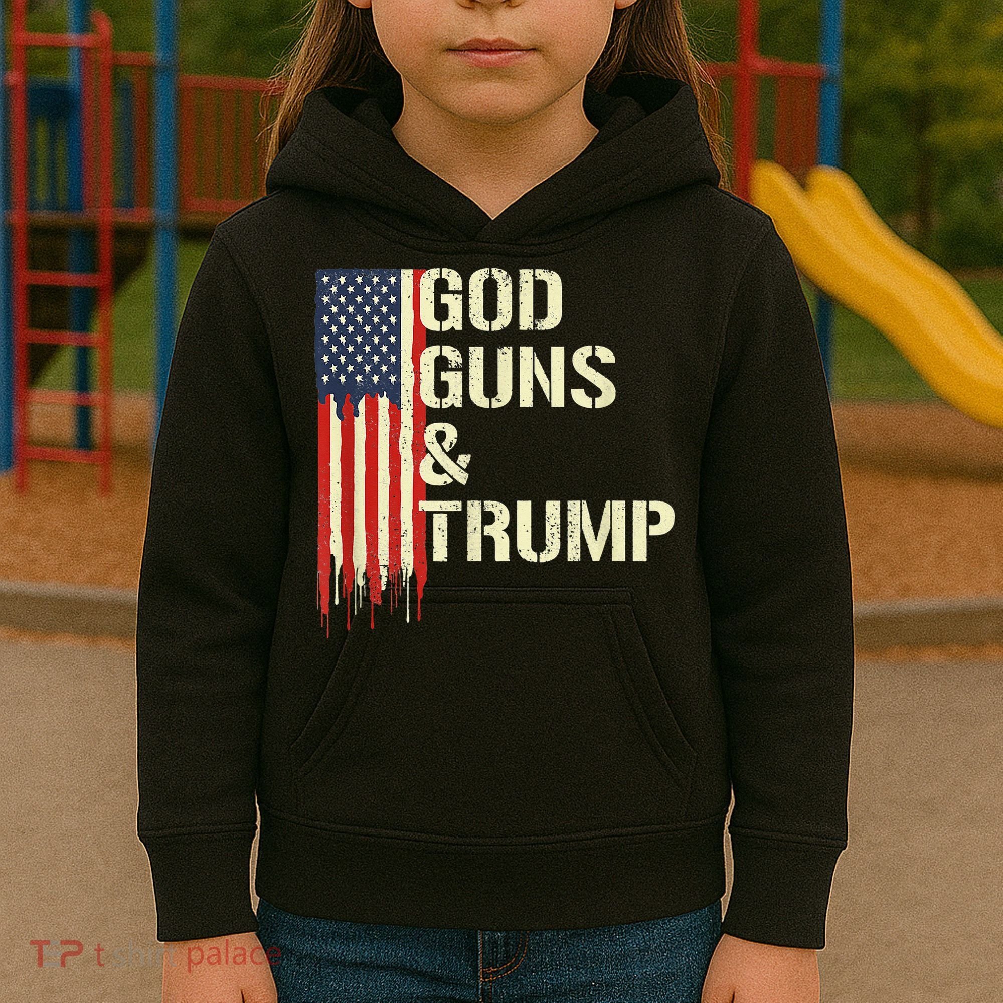 Flag American God Guns And Trump 2nd Amendment Kids Hoodie