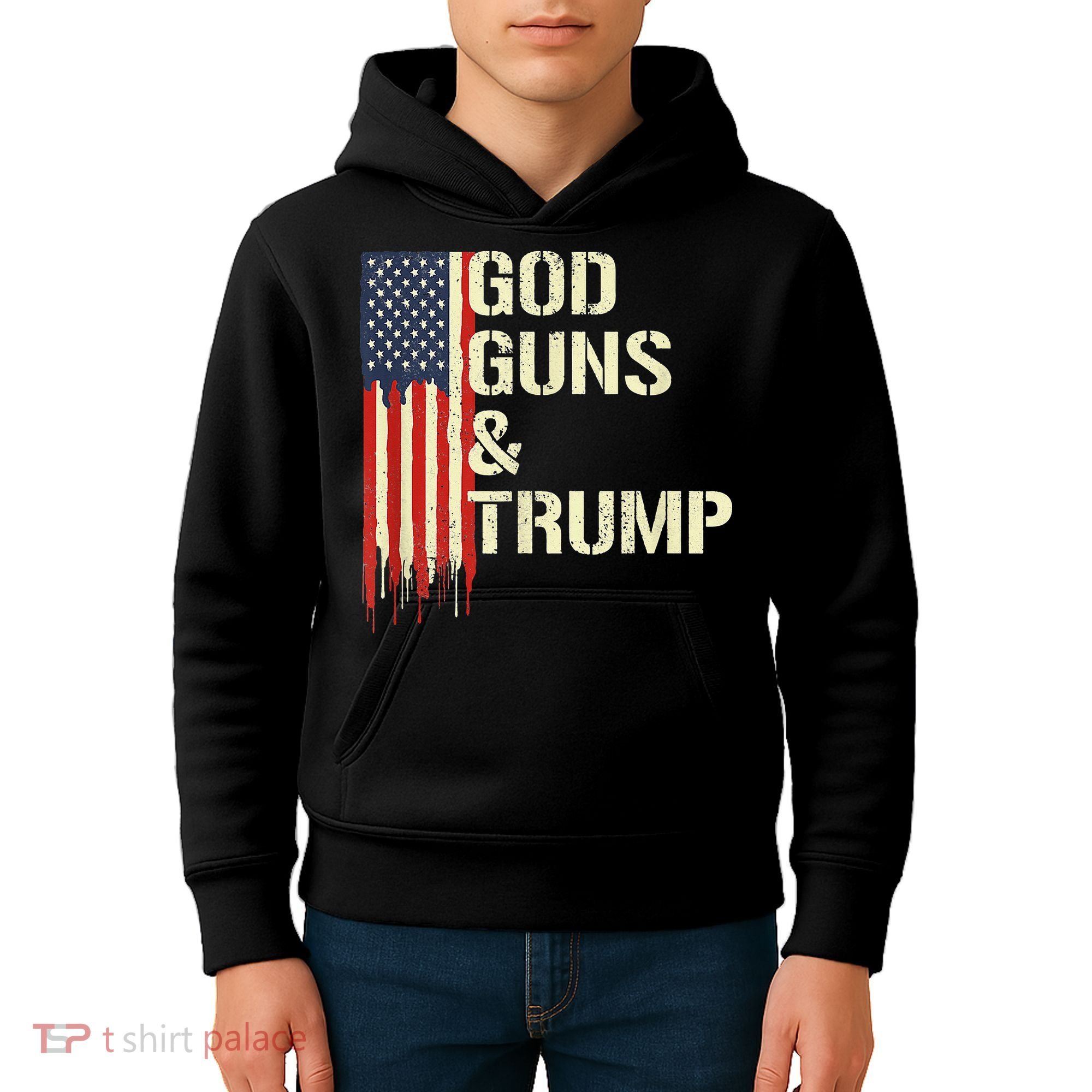 Flag American God Guns And Trump 2nd Amendment Kids Hoodie