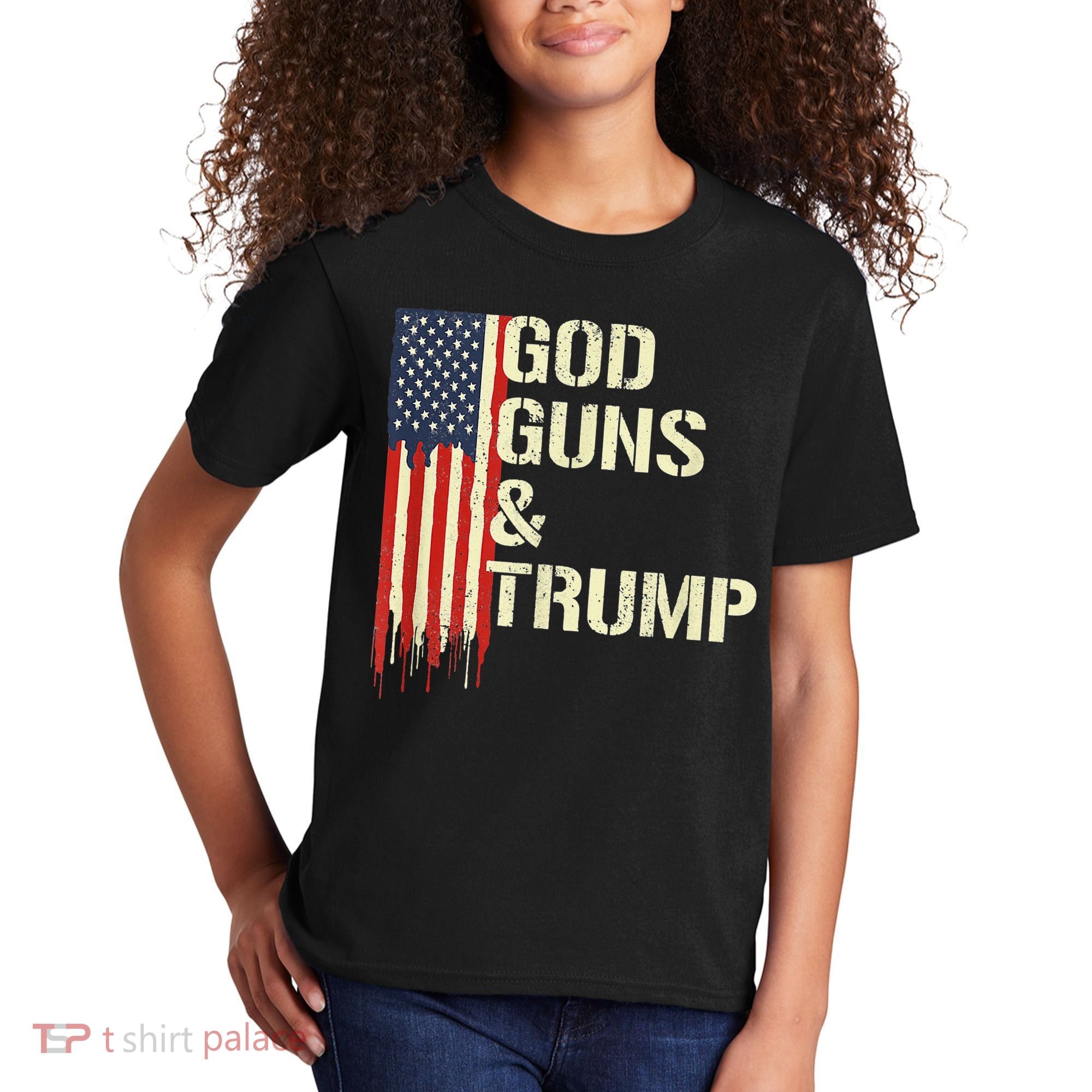 Flag American God Guns And Trump 2nd Amendment Kids T-Shirt