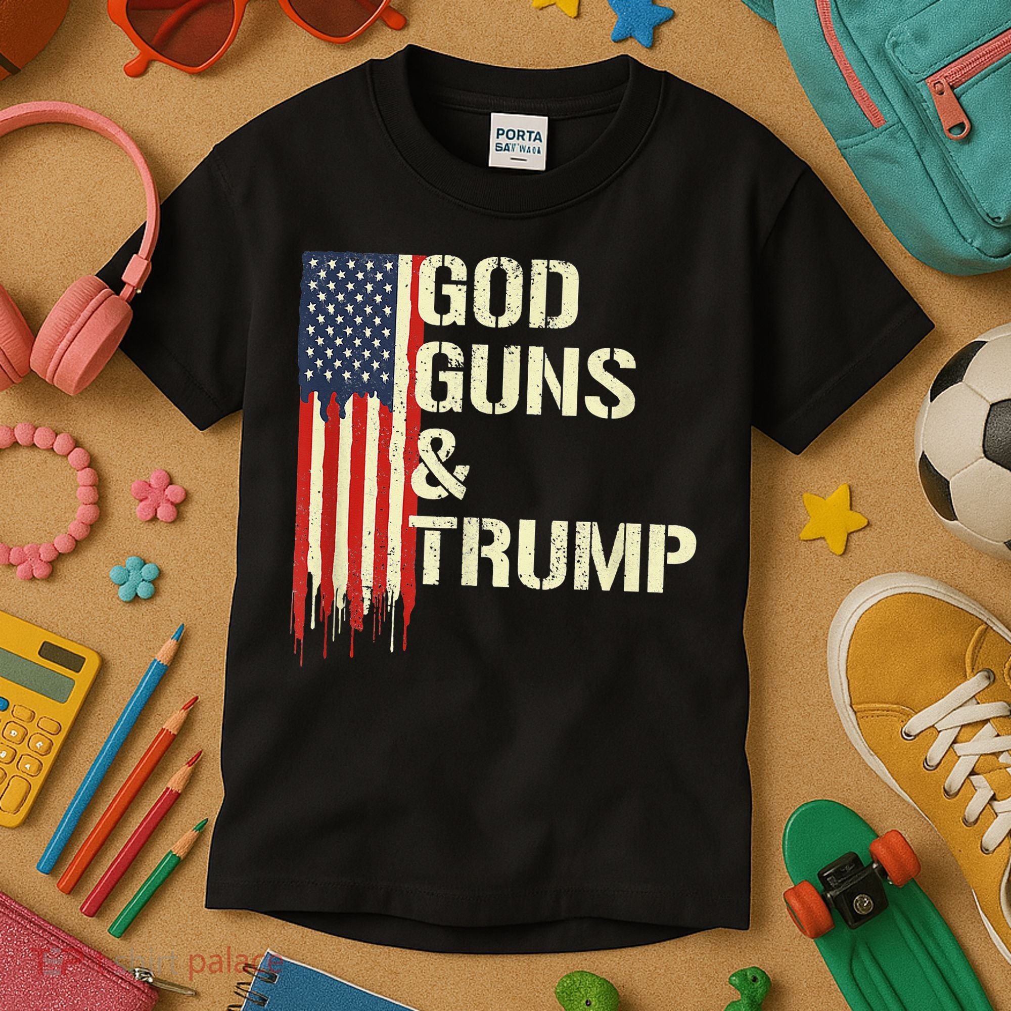 Flag American God Guns And Trump 2nd Amendment Kids T-Shirt