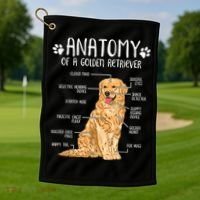 Funny Anatomy Golden Retriever Dog Lover Golf Towel thumb 1