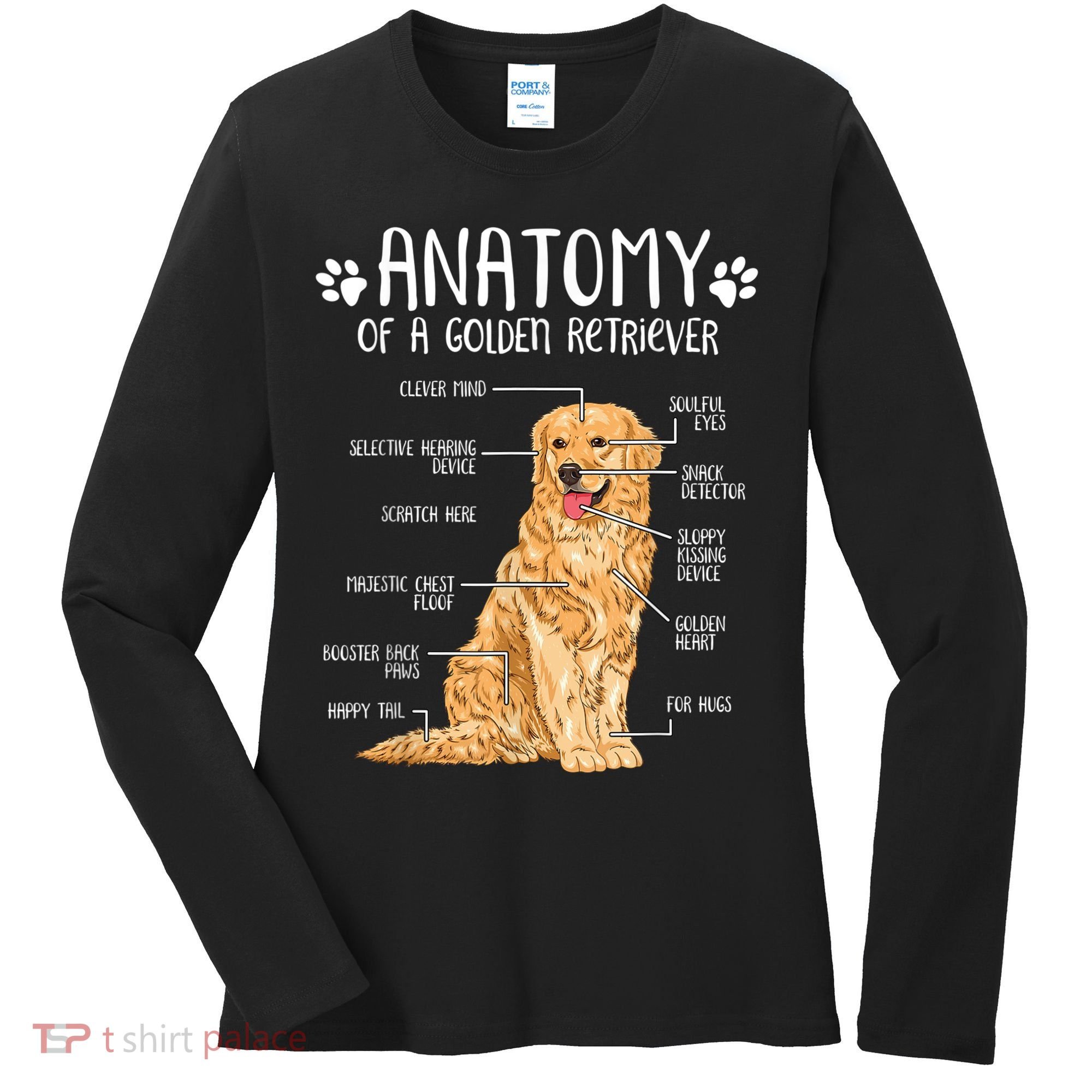 Funny Anatomy Golden Retriever Dog Lover Women's Long Sleeve Shirt