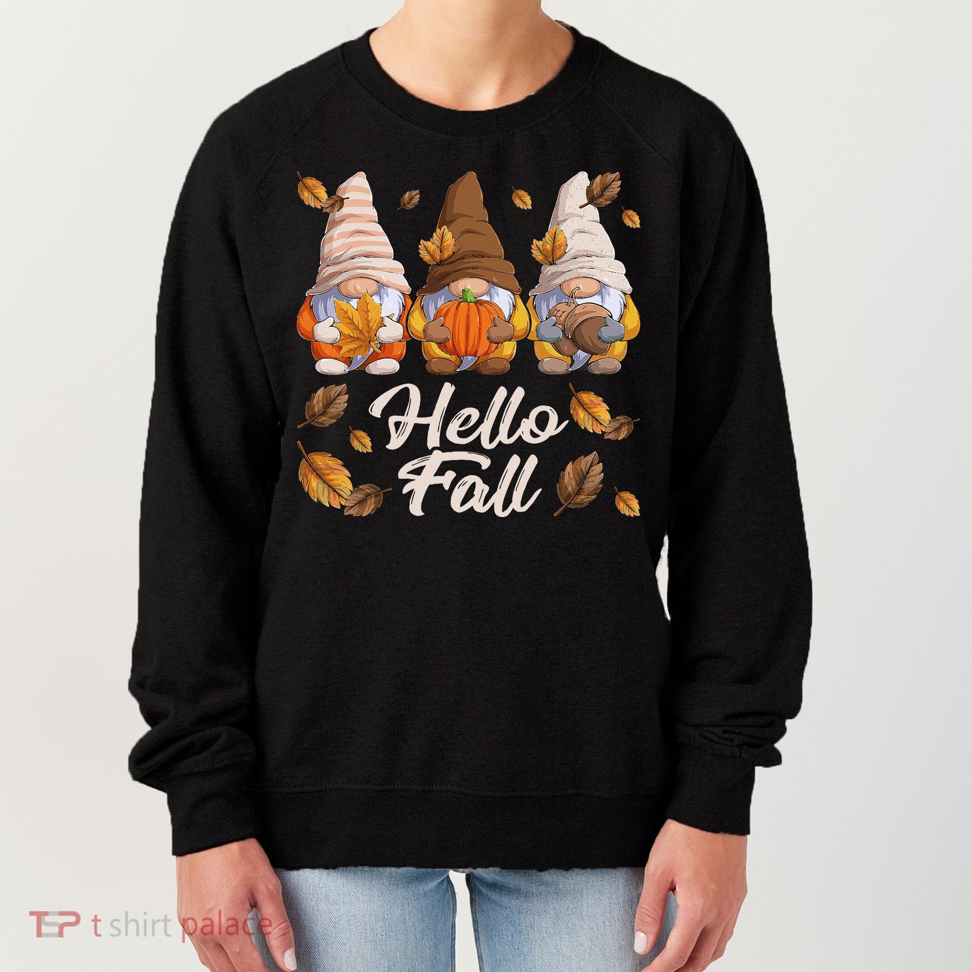 Funny Autumn Gnomes Autumn Leaves Hello Fall  Women's Sweatshirt