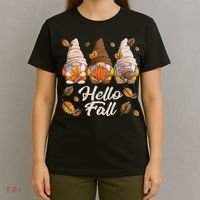 Funny Autumn Gnomes Autumn Leaves Hello Fall  T-Shirt thumb 4
