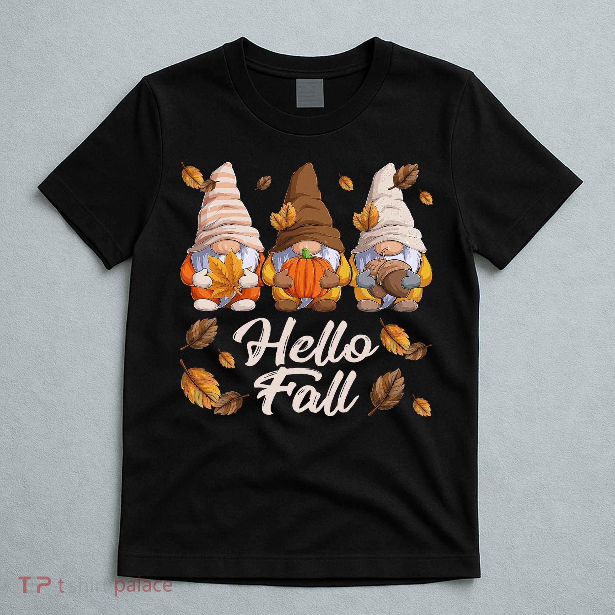 Funny Autumn Gnomes Autumn Leaves Hello Fall  T-Shirt