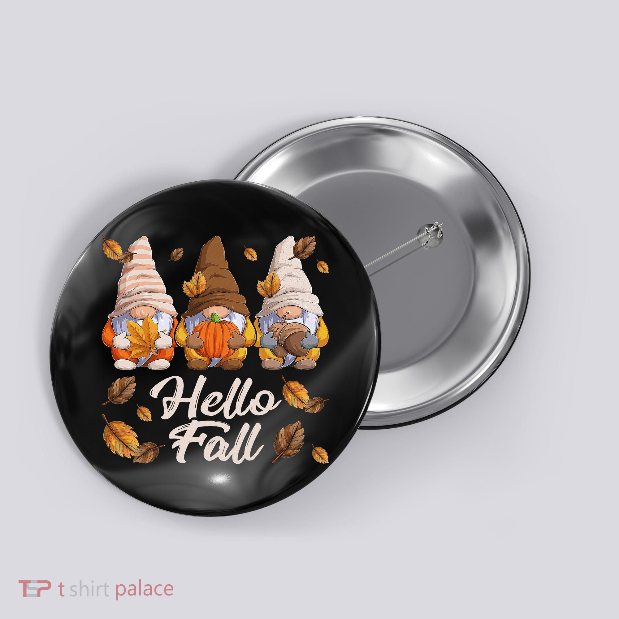 Funny Autumn Gnomes Autumn Leaves Hello Fall  Button