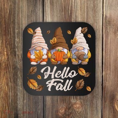 Funny Autumn Gnomes Autumn Leaves Hello Fall  Coaster