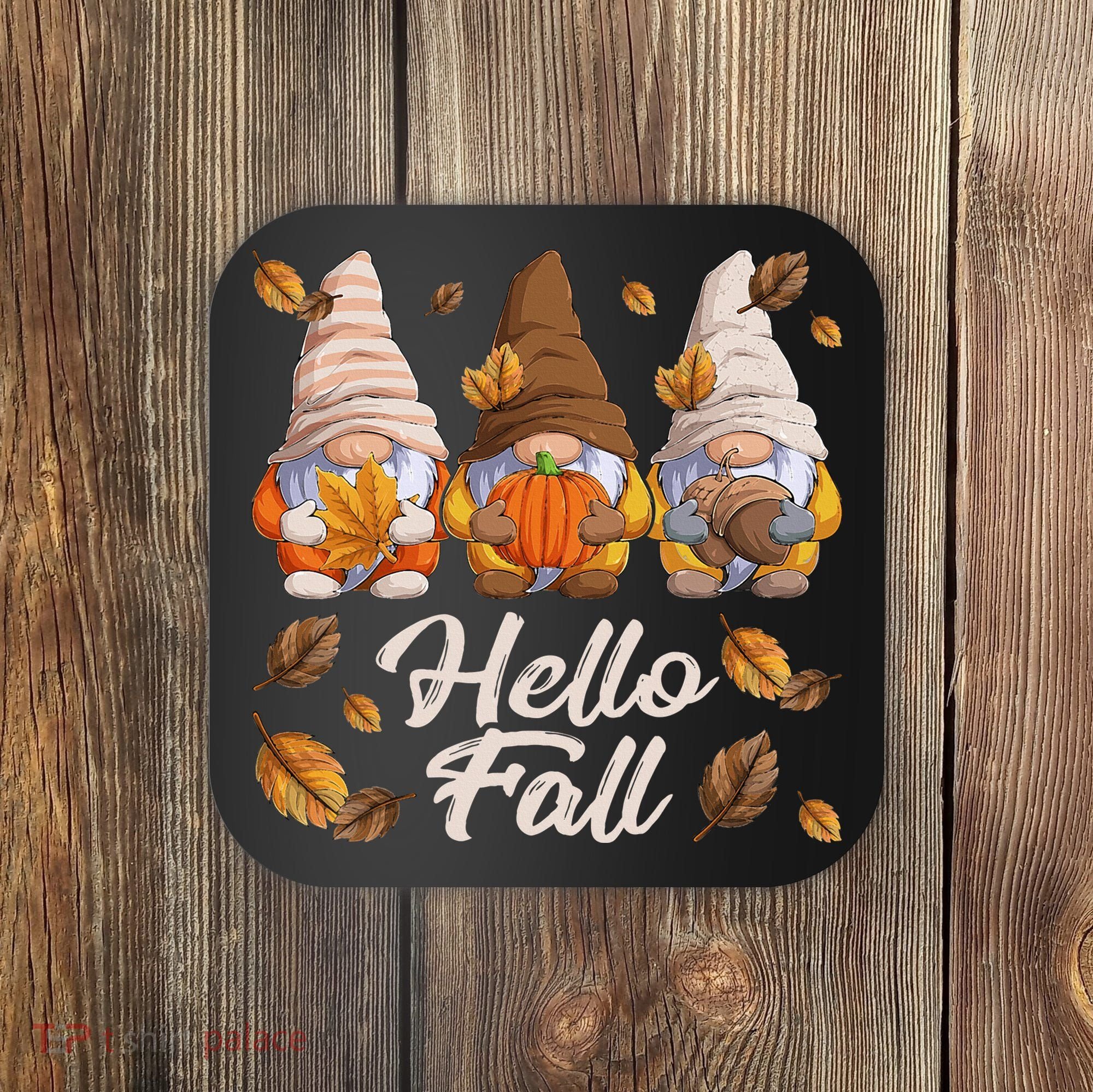 Funny Autumn Gnomes Autumn Leaves Hello Fall  Coaster