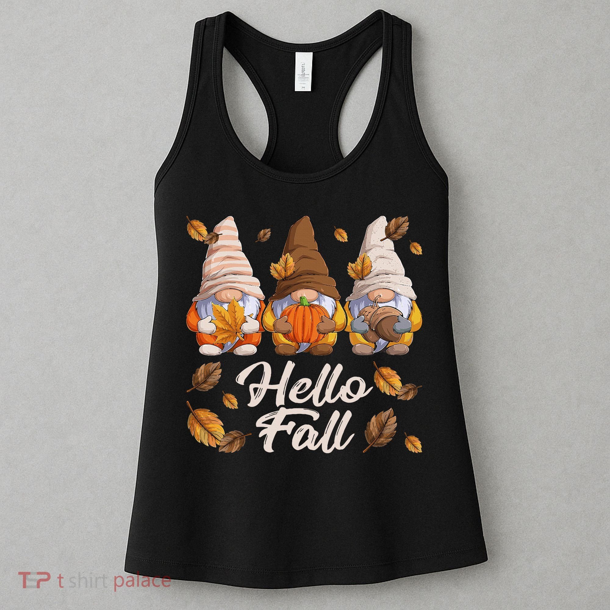 Funny Autumn Gnomes Autumn Leaves Hello Fall  Women's Tank Top