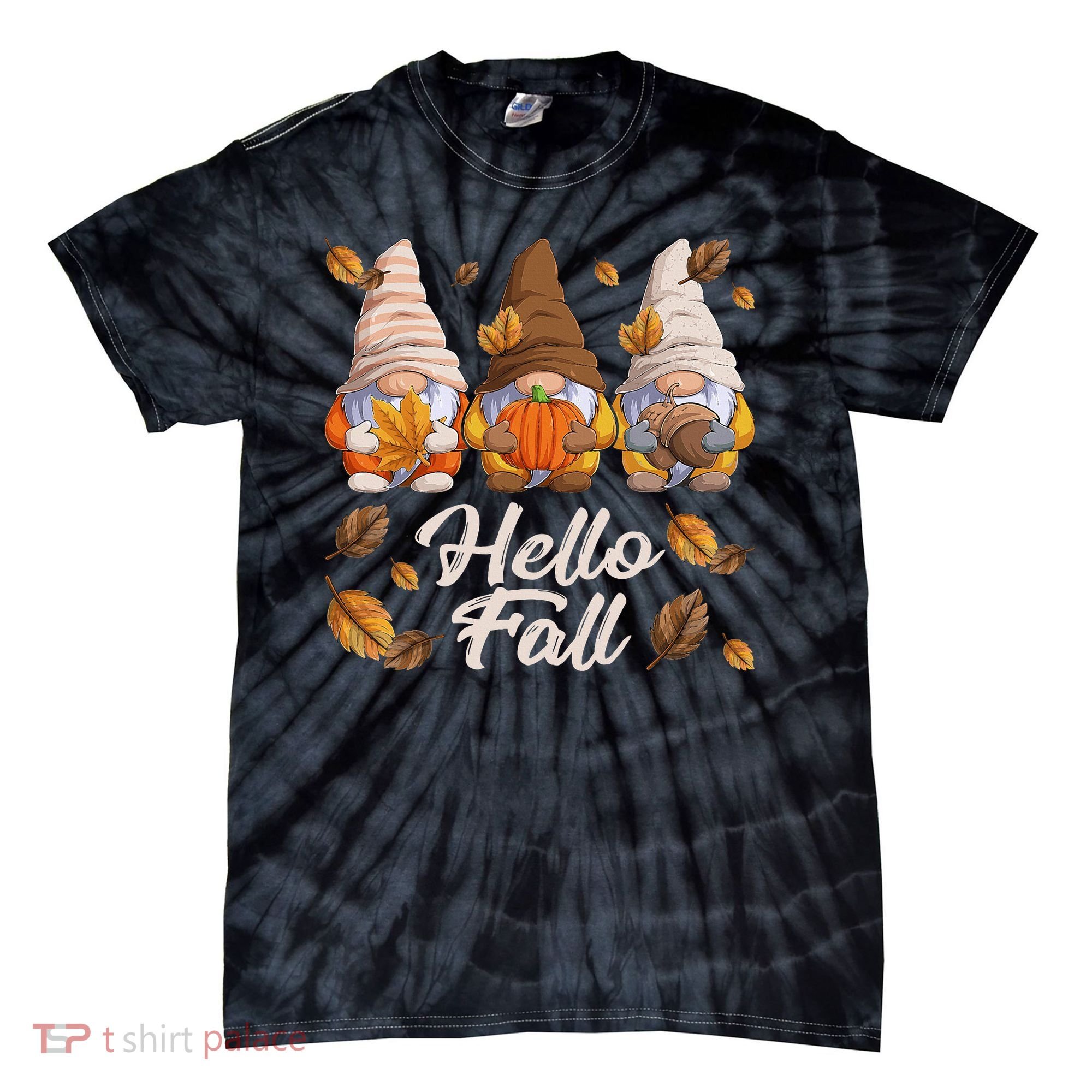 Funny Autumn Gnomes Autumn Leaves Hello Fall  Tie-Dye T-Shirt