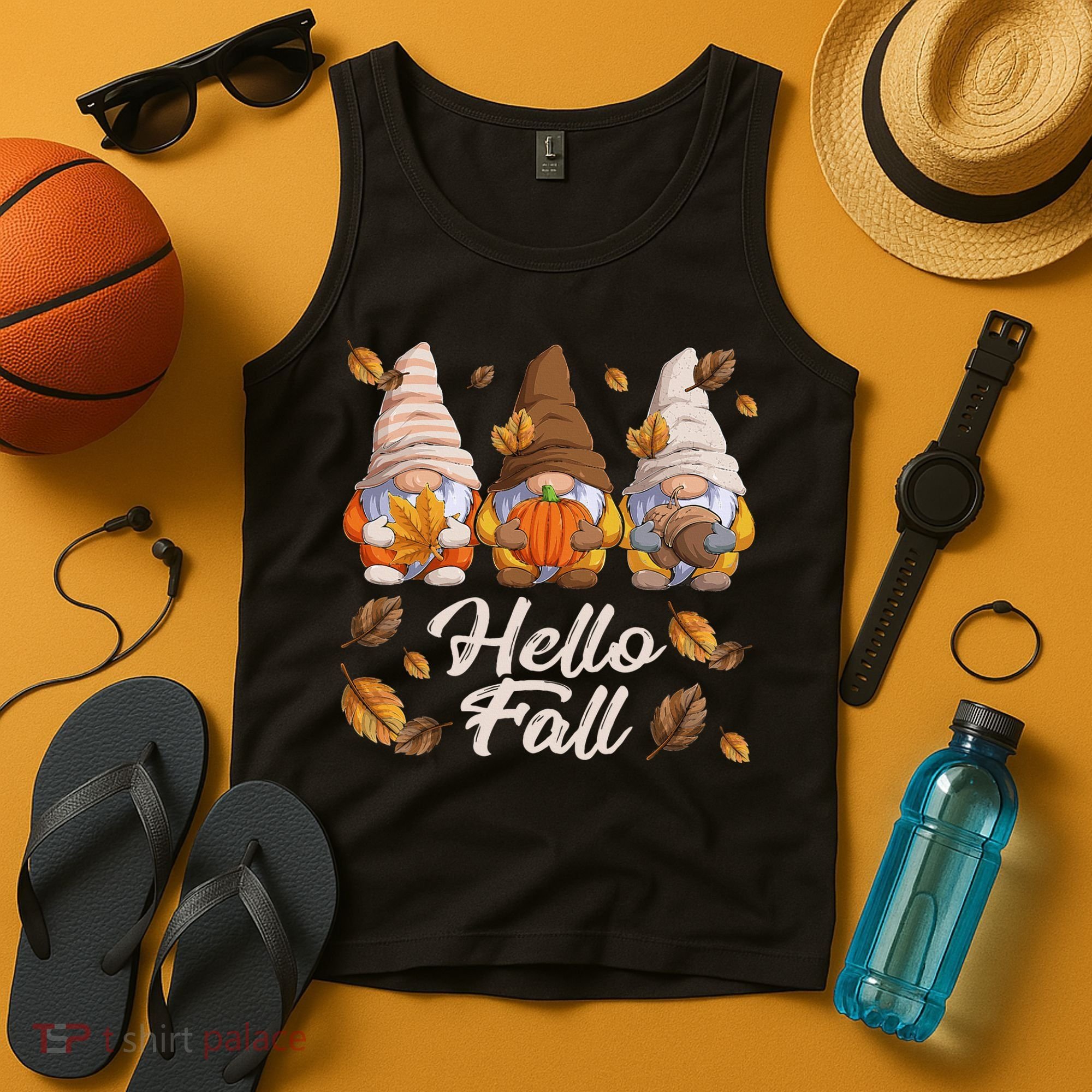 Funny Autumn Gnomes Autumn Leaves Hello Fall  Tank Top