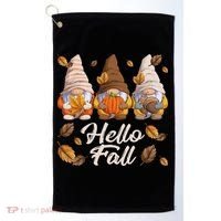 Funny Autumn Gnomes Autumn Leaves Hello Fall  Golf Towel thumb 0