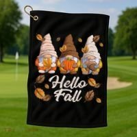 Funny Autumn Gnomes Autumn Leaves Hello Fall  Golf Towel thumb 1