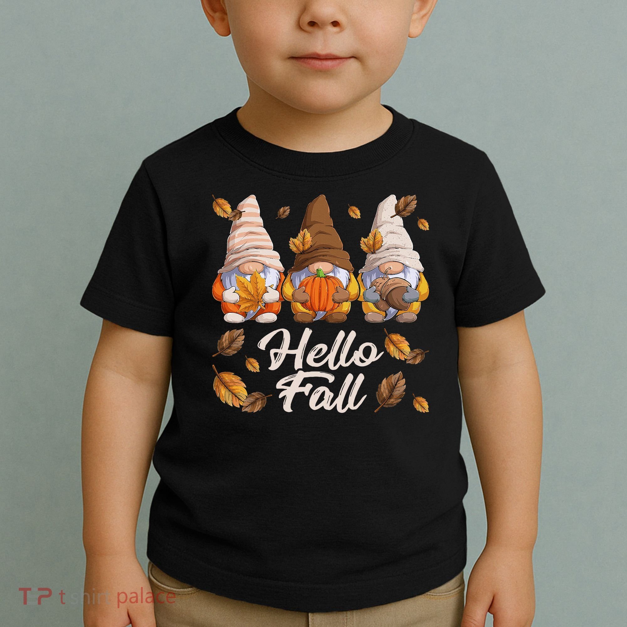 Funny Autumn Gnomes Autumn Leaves Hello Fall  Toddler T-Shirt