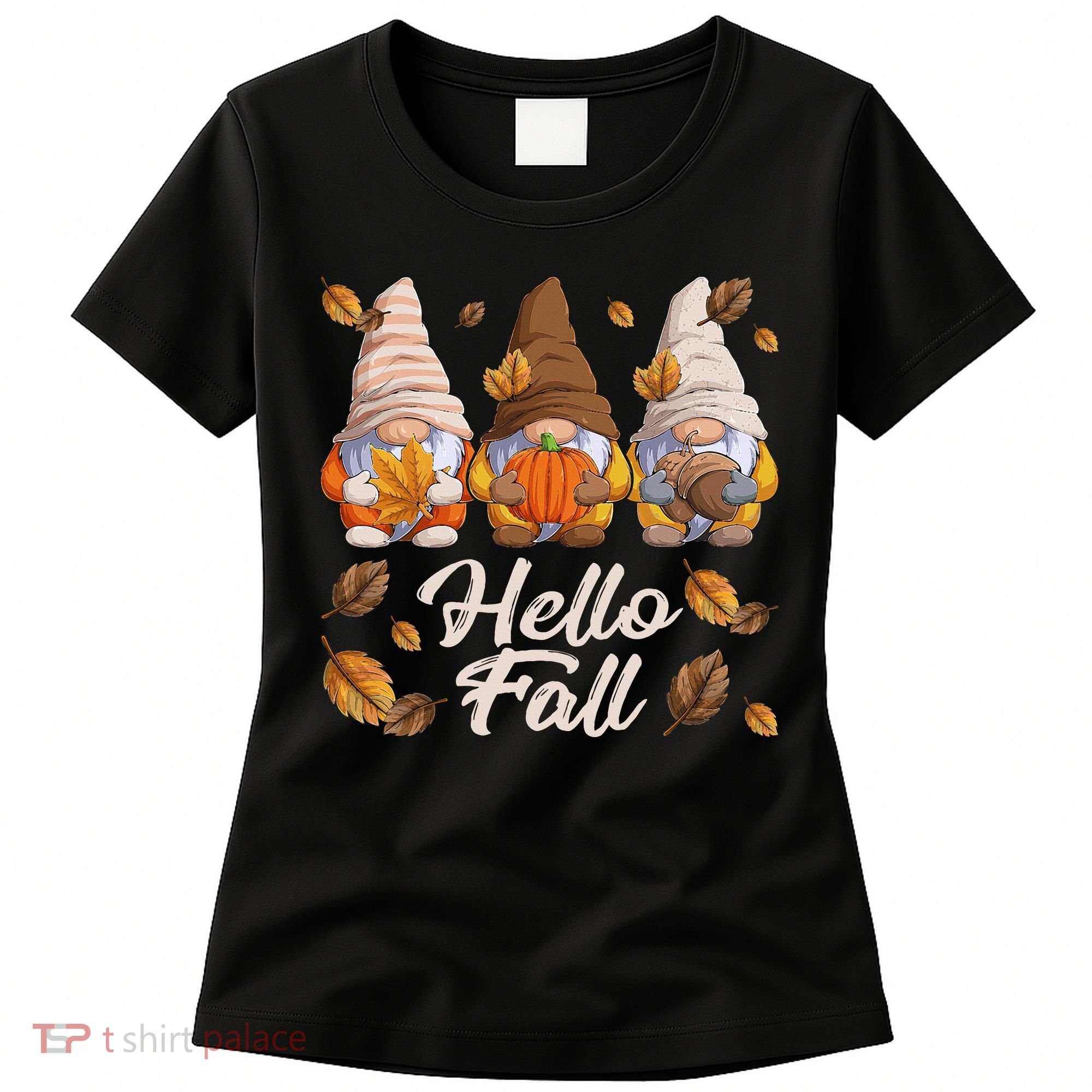 Funny Autumn Gnomes Autumn Leaves Hello Fall  Women's T-Shirt