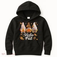 Funny Autumn Gnomes Autumn Leaves Hello Fall  Kids Hoodie thumb 0