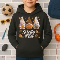 Funny Autumn Gnomes Autumn Leaves Hello Fall  Kids Hoodie thumb 2