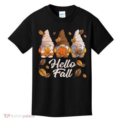 Funny Autumn Gnomes Autumn Leaves Hello Fall  Kids T-Shirt