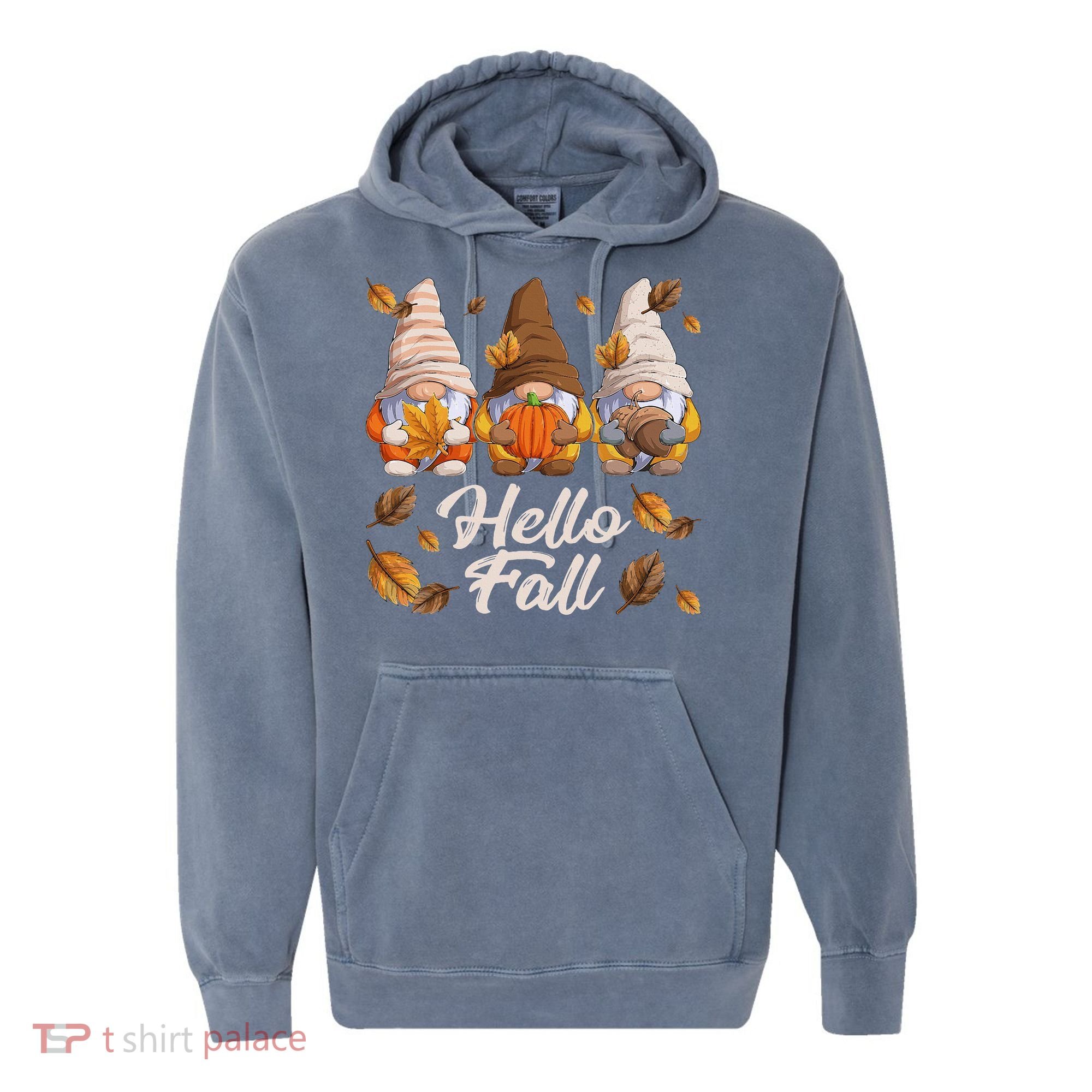 Funny Autumn Gnomes Autumn Leaves Hello Fall  Comfort Colors Garment-Dyed Hooded Sweatshirt