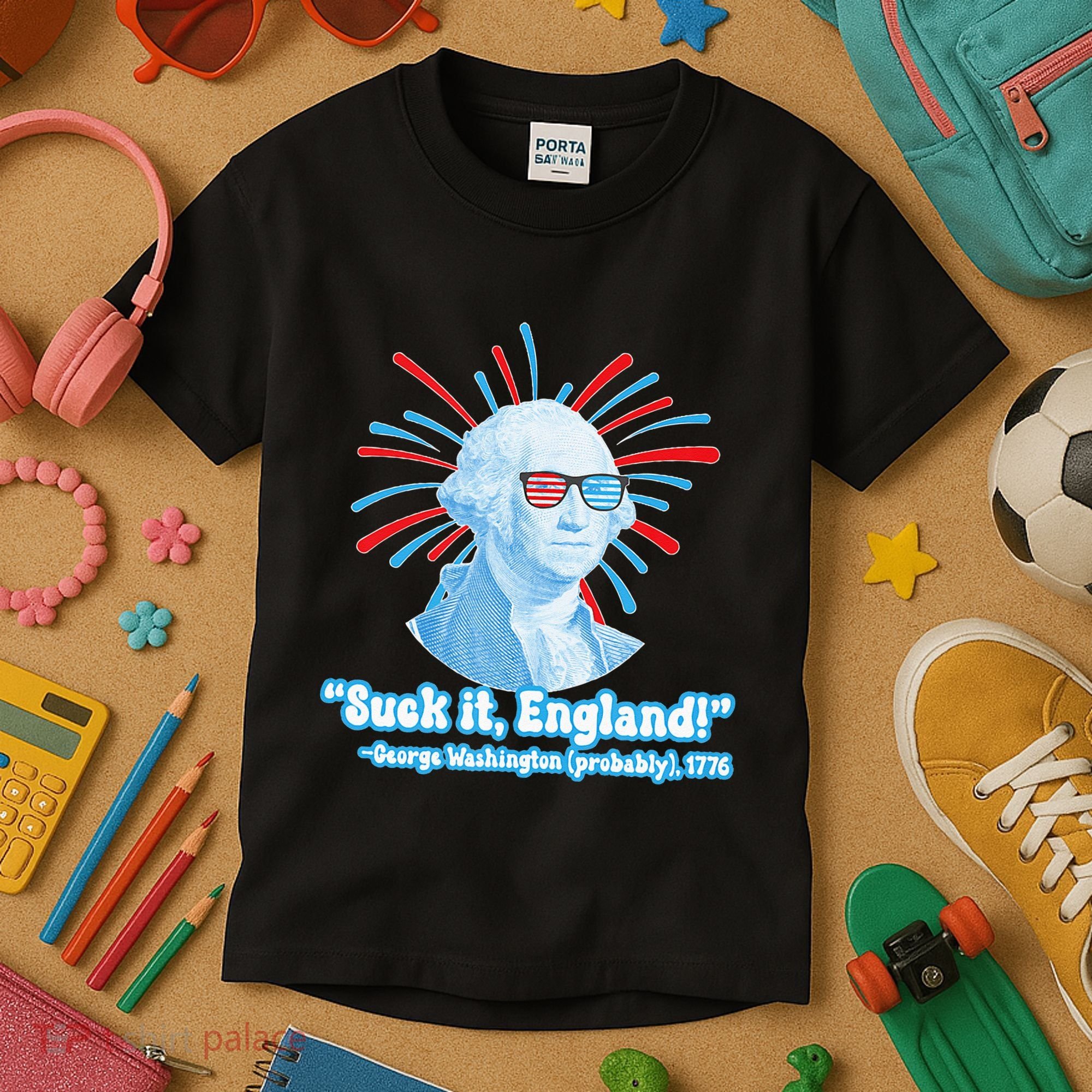 Funny American Gift Suck It England George Washington Kids T-Shirt