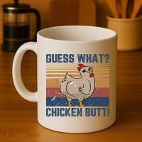Funny Animal Guess What Chicken Butt Cute Chickens Buffs Coffee Mug thumb 4