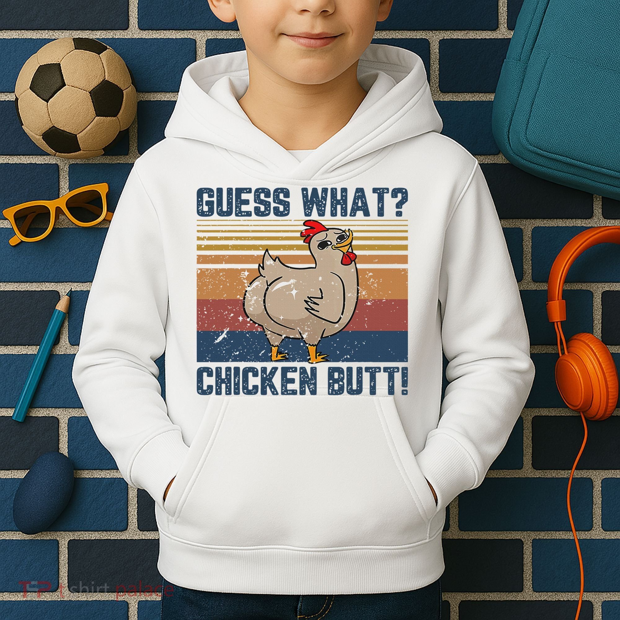 Funny Animal Guess What Chicken Butt Cute Chickens Buffs Kids Hoodie