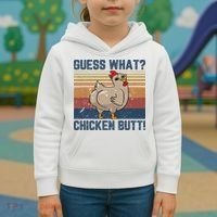Funny Animal Guess What Chicken Butt Cute Chickens Buffs Kids Hoodie thumb 3
