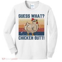 Funny Animal Guess What Chicken Butt Cute Chickens Buffs Kids Long Sleeve Shirt thumb 0