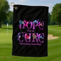 Fibromyalgia Awareness Hope Cure Hummingbird Gift Golf Towel thumb 1