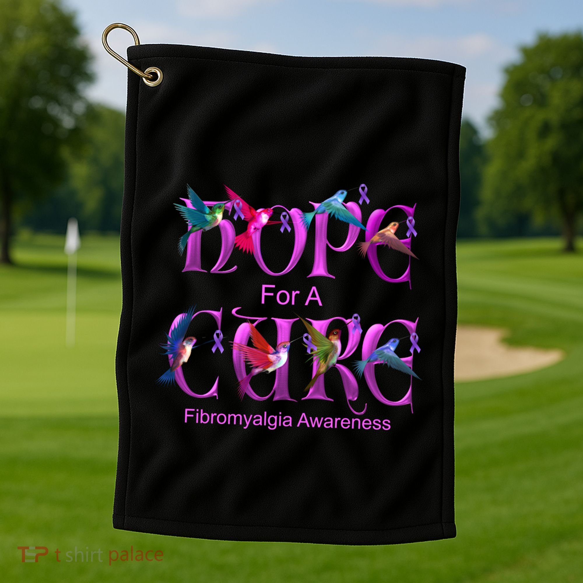 Fibromyalgia Awareness Hope Cure Hummingbird Gift Golf Towel