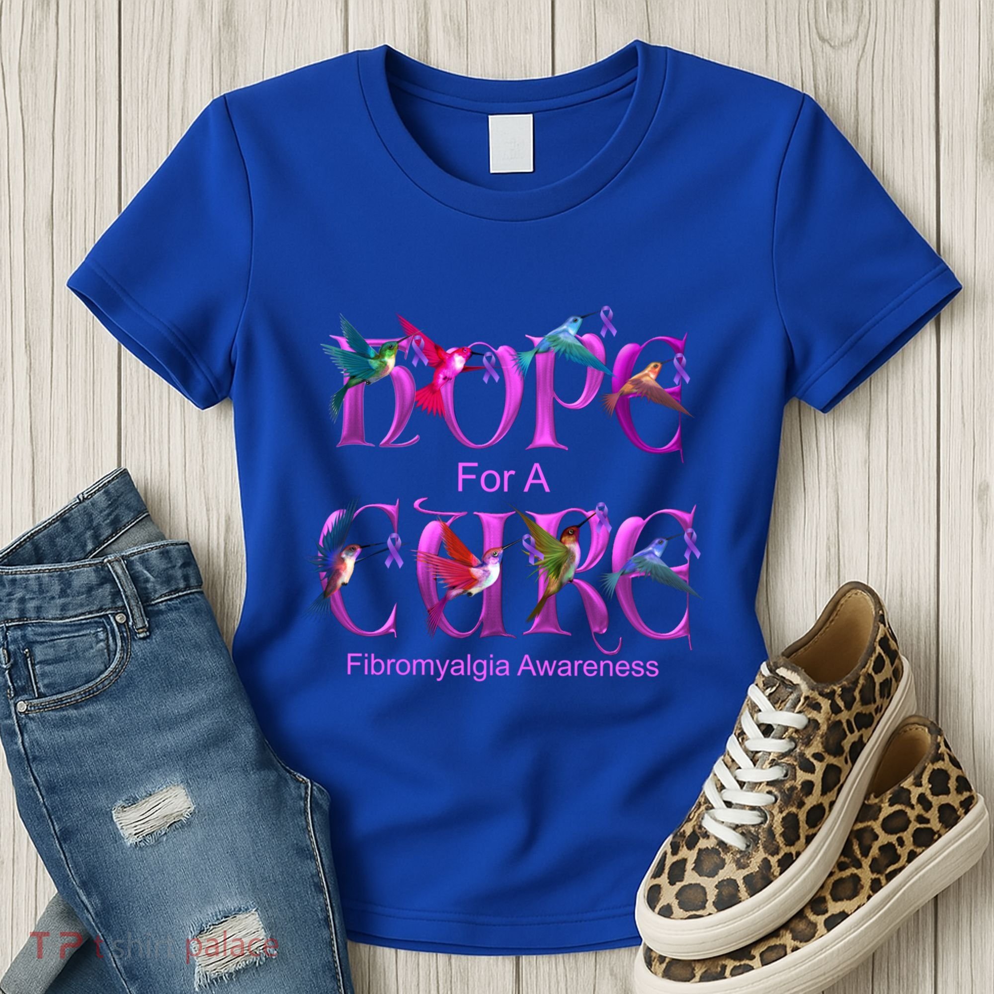 Fibromyalgia Awareness Hope Cure Hummingbird Gift Women's T-Shirt
