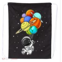 Funny Astronaut Holding Planet Balloons Space Toddler Drawstring Bag thumb 0