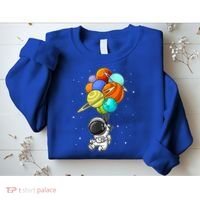 Funny Astronaut Holding Planet Balloons Space Toddler Sweatshirt thumb 2