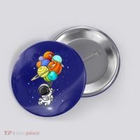 Funny Astronaut Holding Planet Balloons Space Toddler Button thumb 0