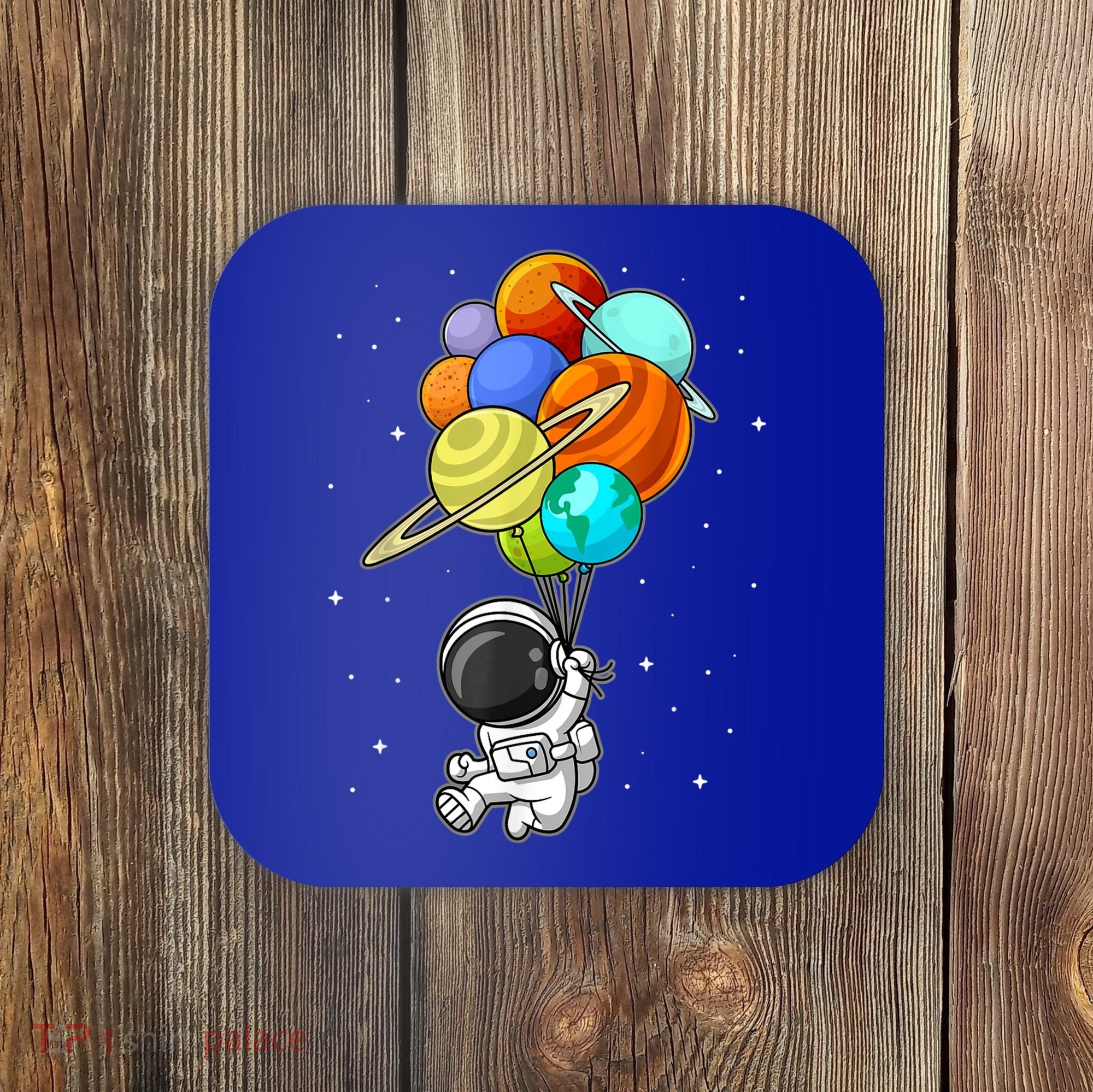 Funny Astronaut Holding Planet Balloons Space Toddler Coaster